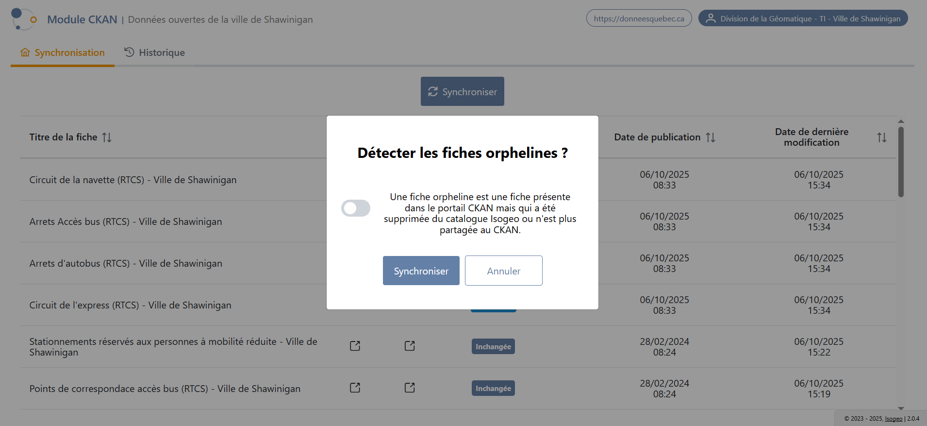 Lors du lancement de la synchronisation, vous pouvez sélectionner la détection des fiches orphelines.