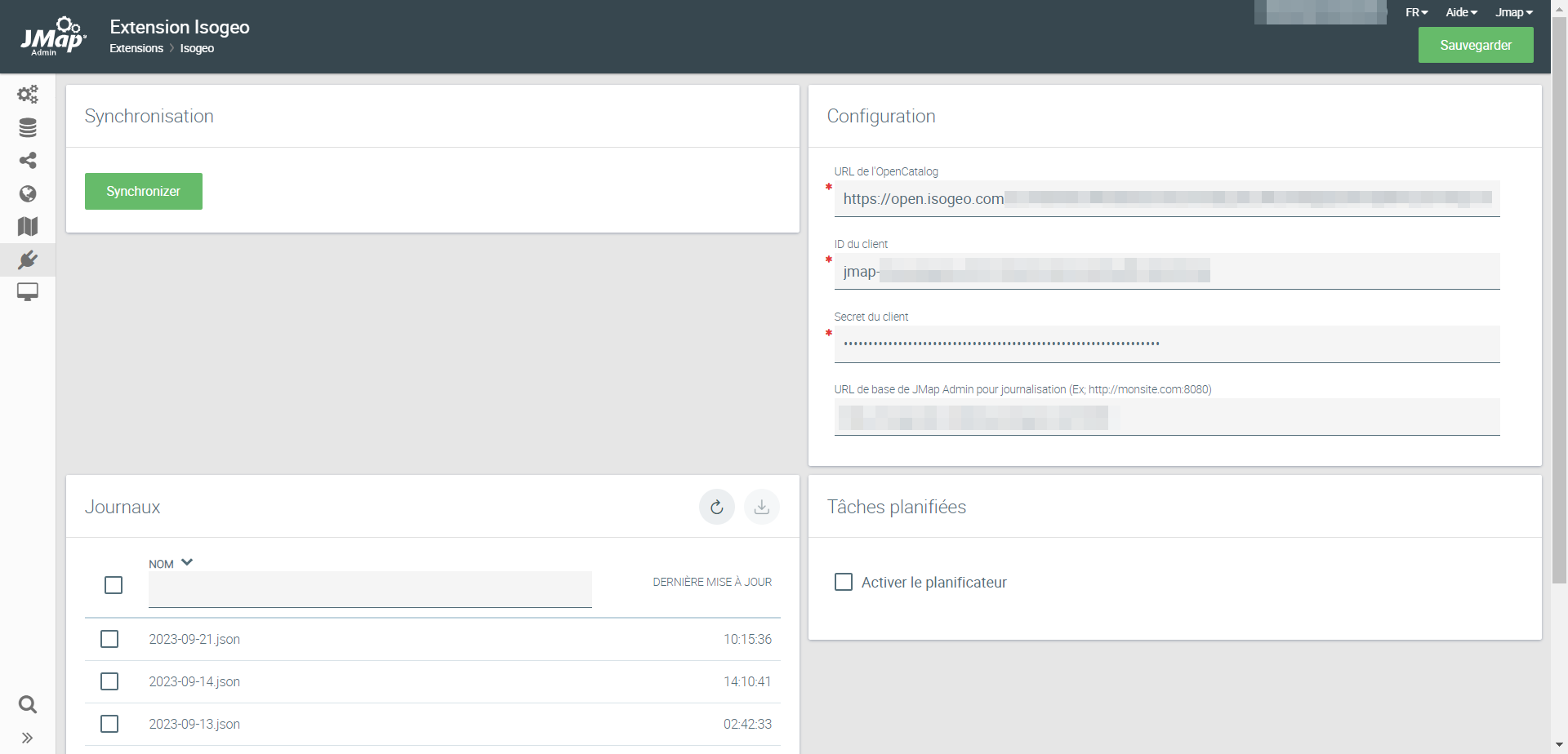Configurer l'extension Isogeo dans JMap Admin