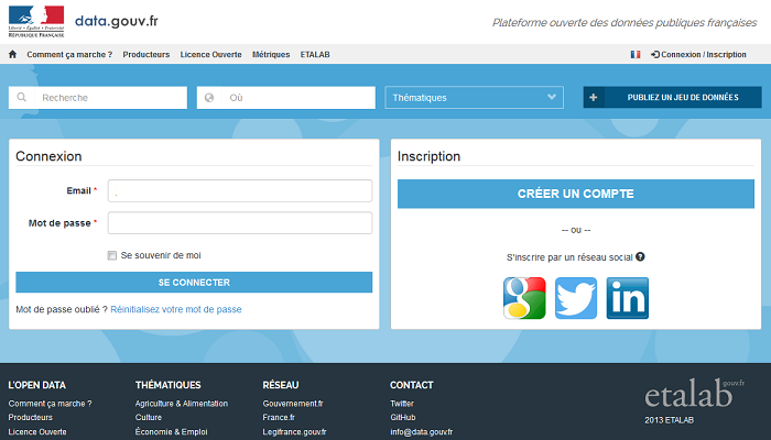 data.gouv.fr - Inscription/connexion