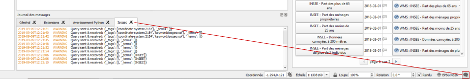 "Ouvrir la fenêtre des messages de QGIS"