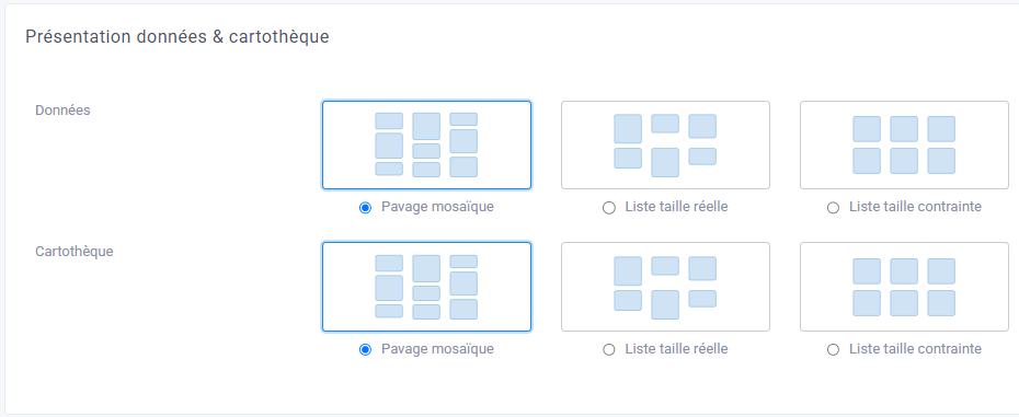 mode d'affichage des données et des cartes