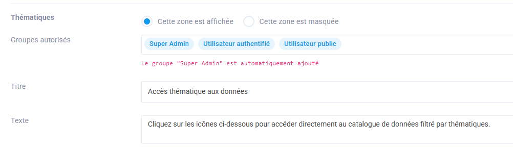 "Affichage du widget thématiques"