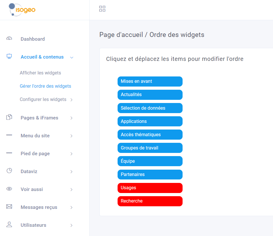 "Modifier l'ordre d'affichage des widgets"