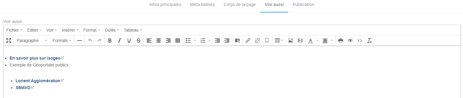 "Exemple de "voir aussi" d'une page dans le back-office"