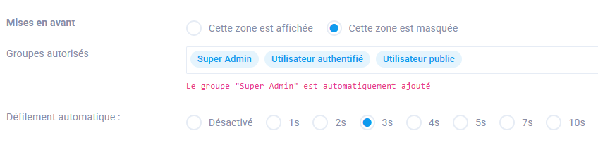 "Affichage du widget Mise en avant"