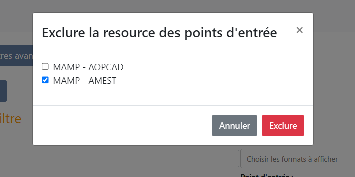 Exclure d'un point d'entrée