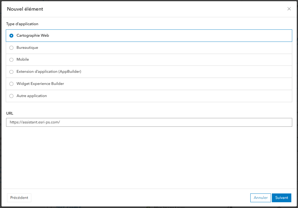 "Créer l'application ArcGIS Assistant"