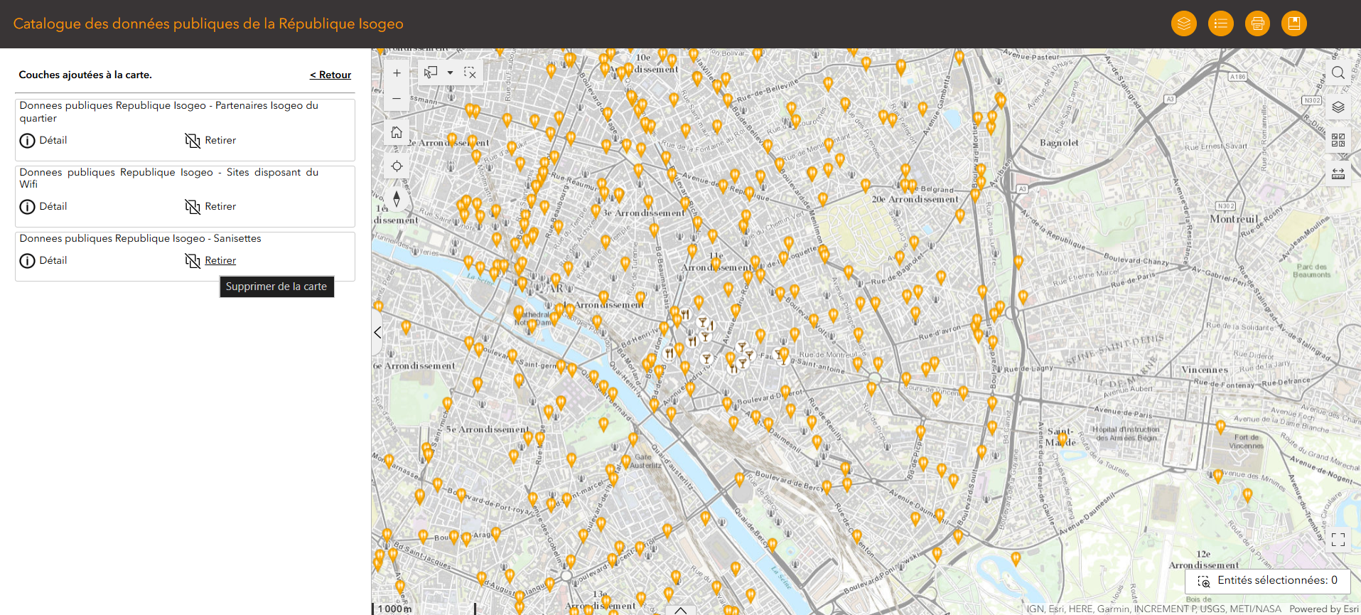 Gestion des couches ajoutées à la carte